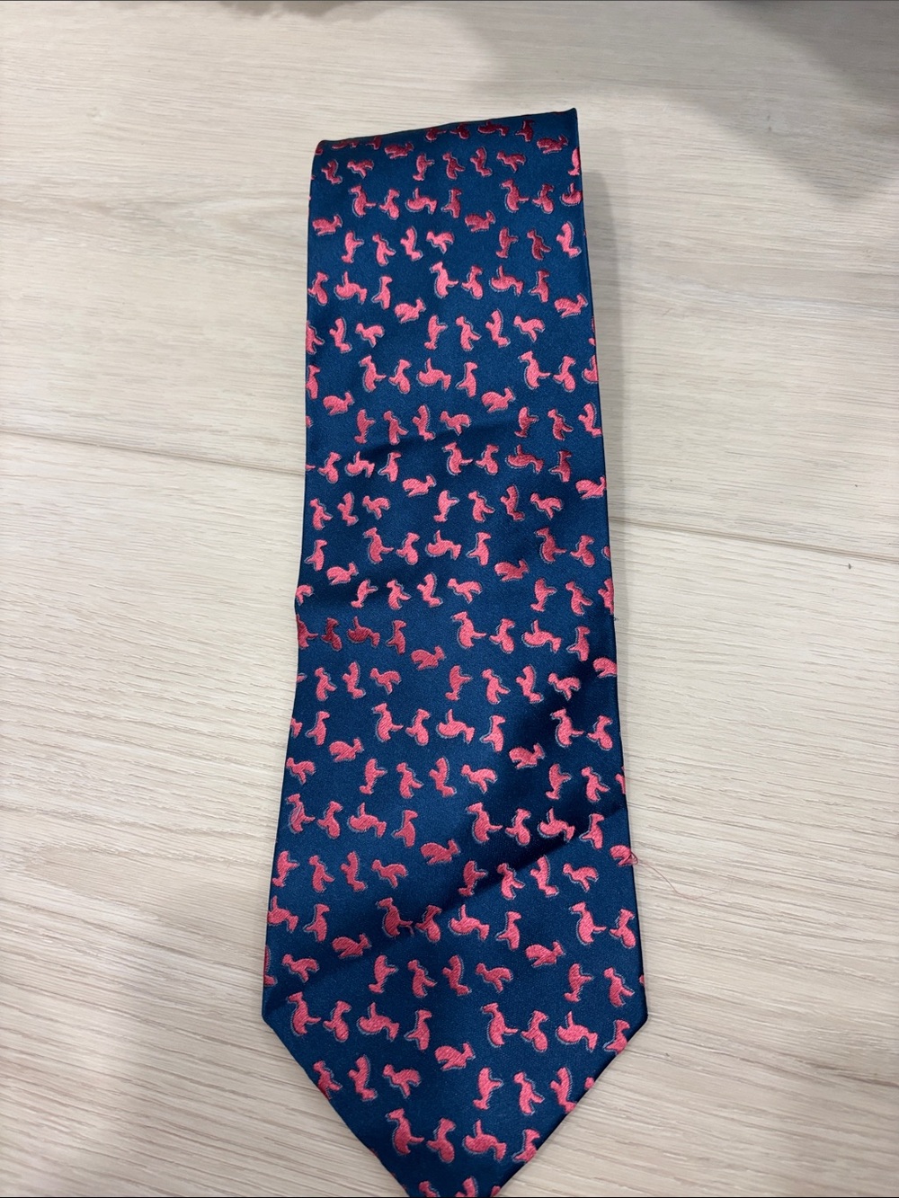 Charvet Navy Tie with Pink Rabbit Motif